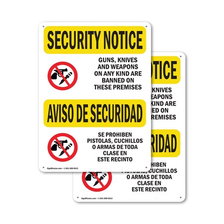 Signmission Knives Weapons Banned Bilingual OSHA Security Notice Sign, Aluminum, 7in W x 10in L, 2PK OS-2PACK-SN-A-710-L-11555